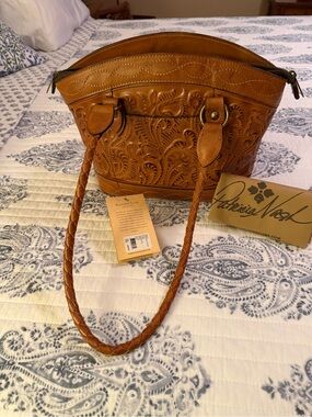 Patricia Nash Tan Tooled Leather Tote with Braided Straps Zorita NWT